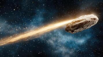 comet streaking through space, leaving glowing trail behind it photo