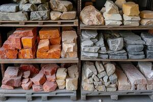 Warehouse showing various types of stone materials for construction and decoration photo