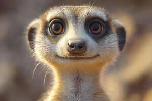 Curious meerkat smiling and observing surroundings in nature reserve. photo