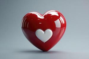 Big red glossy heart showing small white heart inside on gray background.. photo