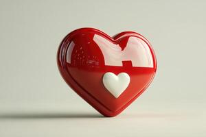 Big red glossy heart showing small white heart inside on gray background. photo