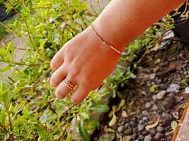 A person's hand with a ring on it photo