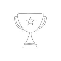 Continuous line drawing of Trophy award hand drawn icon on white background. vector