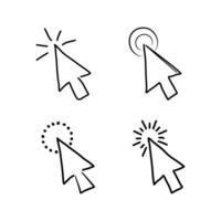 Mouse Click hand drawn icon set on white background. vector