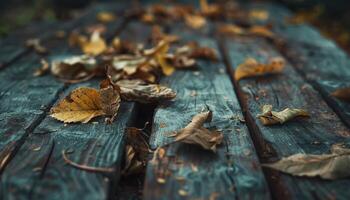 Autumn Leaves Resting On A Weathered Surface photo