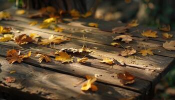 Autumn Leaves Scattered On A Weathered photo