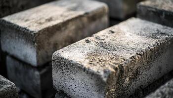 Grey Concrete Blocks Stacked Outdoors In Sunlight photo