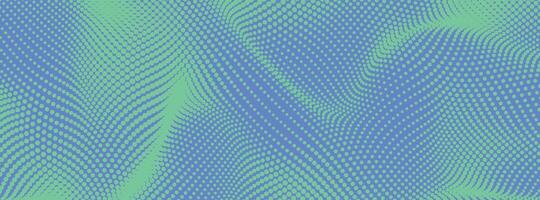 Halftone gradient texture in green and blue color. Wave dots digital wallpaper. Pop art background for printing on business cards and flyers vector