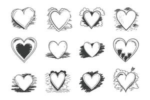 Heart Bundle. Heart Icons. Heart Shape. Collection of hand drawn heart outline Illustration design vector