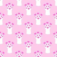 seamless Pattern with Valentine day Cat Paw with hearts. flat illustration. vector