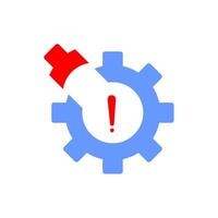 A gearwheel with a red exclamation mark on it vector