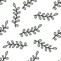 Seamless pattern with hand-drawn botanical branches and green leaves vector