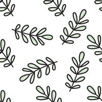 Seamless pattern with hand-drawn green leaves on white background vector