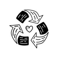 Recycling symbol outline with heart for eco-friendly sustainability design vector