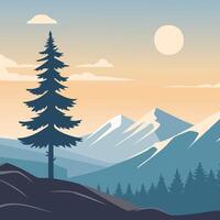 landscape view with mountain and tree vector