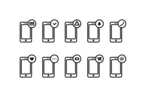 smartphones and notification icon line set vector