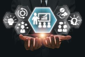 Innovative Coaching Concept with Business Icons and Professional Guidance for Success and Growth photo
