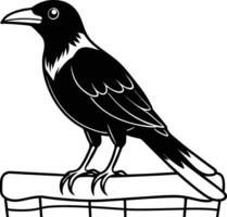 A crow standing on a fence, looking mysterious. vector
