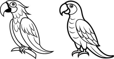 Two vibrant Line Art macaw with a curved beak. vector