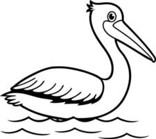 A Line Art pelican with an extended beak, floating on water. vector