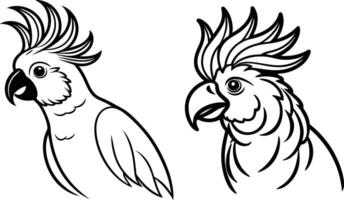 Two Line Art cockatoo with a raised crest. vector