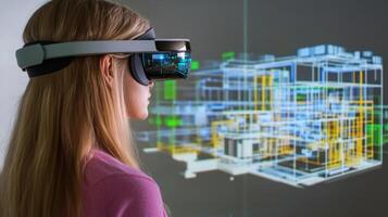 Workers are seen in augmented reality goggles viewing spatial layouts of machine workflows and receiving alerts about resource depletion enhancing their decisionmaking capabilities photo