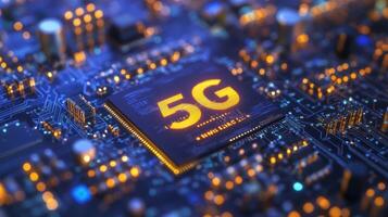 A detailed look at a multilayered PCB printed circuit board housing a powerful 5G module showcasing the technological advancement in machine communications photo