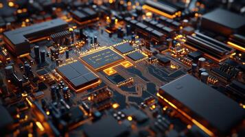 A view of an intricate circuit board being assembled augmented by AR graphics indicating the correct soldering temperatures for errorfree connections photo
