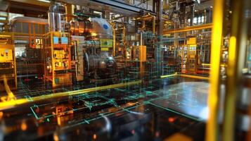 An image capturing the intricate connections between modular production cells with visible wiring and piping that illustrate how different setups communicate and cooperate photo