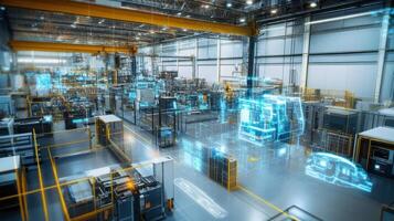 An assembly area featuring a mix of robotic arms and human operators working in harmony with modular sections designed to accommodate both automated and manual processes photo