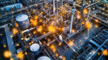 An overhead view of a factory with AR elements highlighting the interconnected systems and processes showcasing how 5G technology enhances visibility and communication across operations photo