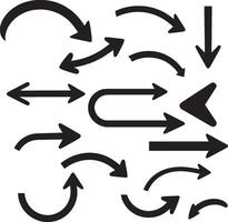 black crooked direction arrow signs or icons set. vector