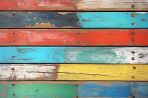 Vibrant wooden planks in an artistic arrangement showcasing a rustic charm on a sunny day. photo