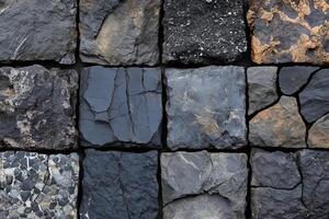 Textured stone tiles in a captivating arrangement showcasing unique patterns and colors from nature. photo