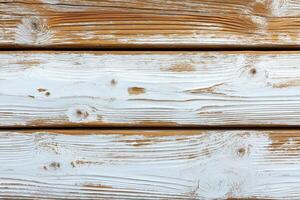 Rustic white-washed wooden planks display unique textures and grain patterns in warm natural light. photo