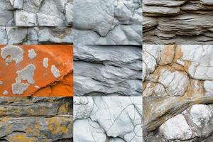 Natural textures of layered rocks showcasing diverse patterns at the coastal cliffs during daylight. photo