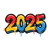 A bold gradient-text design showcasing the year 2025 in a vibrant style. png