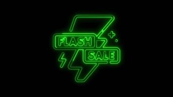 Glowing neon Flash Sale icon green color animation, flash offer icon, flash icon, flash sale animation lightning, flash neon icon sale concept video