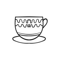 Line Art Illustration of Teacup and Saucer with Wave Pattern vector