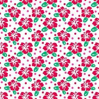 Red Hibiscus with polka dot on white background.. seamless pattern. vector