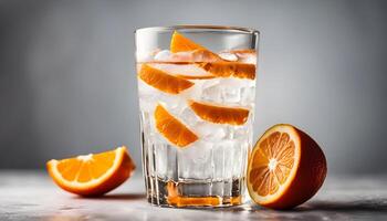 Mezcal Mexican drink with orange slices and worm salt isolated on white background photo