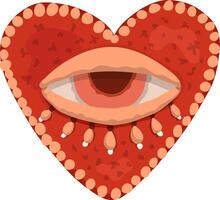 Cartoon illustration of a red heart with eye. Valentine with beads. vector