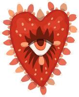 Heart with dots on a white background. Heart illustration in boho style. Cartoon illustration of a red heart with eye. Valentine with beads. vector