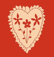 Heart with flowers on a red background. Valentine's Day. Heart flat illustration vector