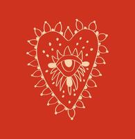Illustration of a heart with an eye on a red background. vector