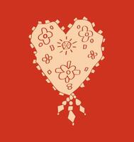 illustration of a heart with flowers on red background. Valentines day card. vector