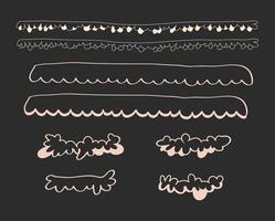 Winter garlands, linear handwritten frames, Contour decorative elements for the building, wreaths and Christmas tree branches vector