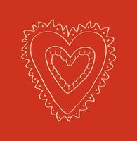 illustration of heart with teeth on a red background. Line art. Heart shape doodle. vector