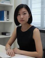 A woman sitting at a desk photo