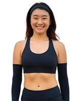 A woman in black sports bra top and black leggings photo